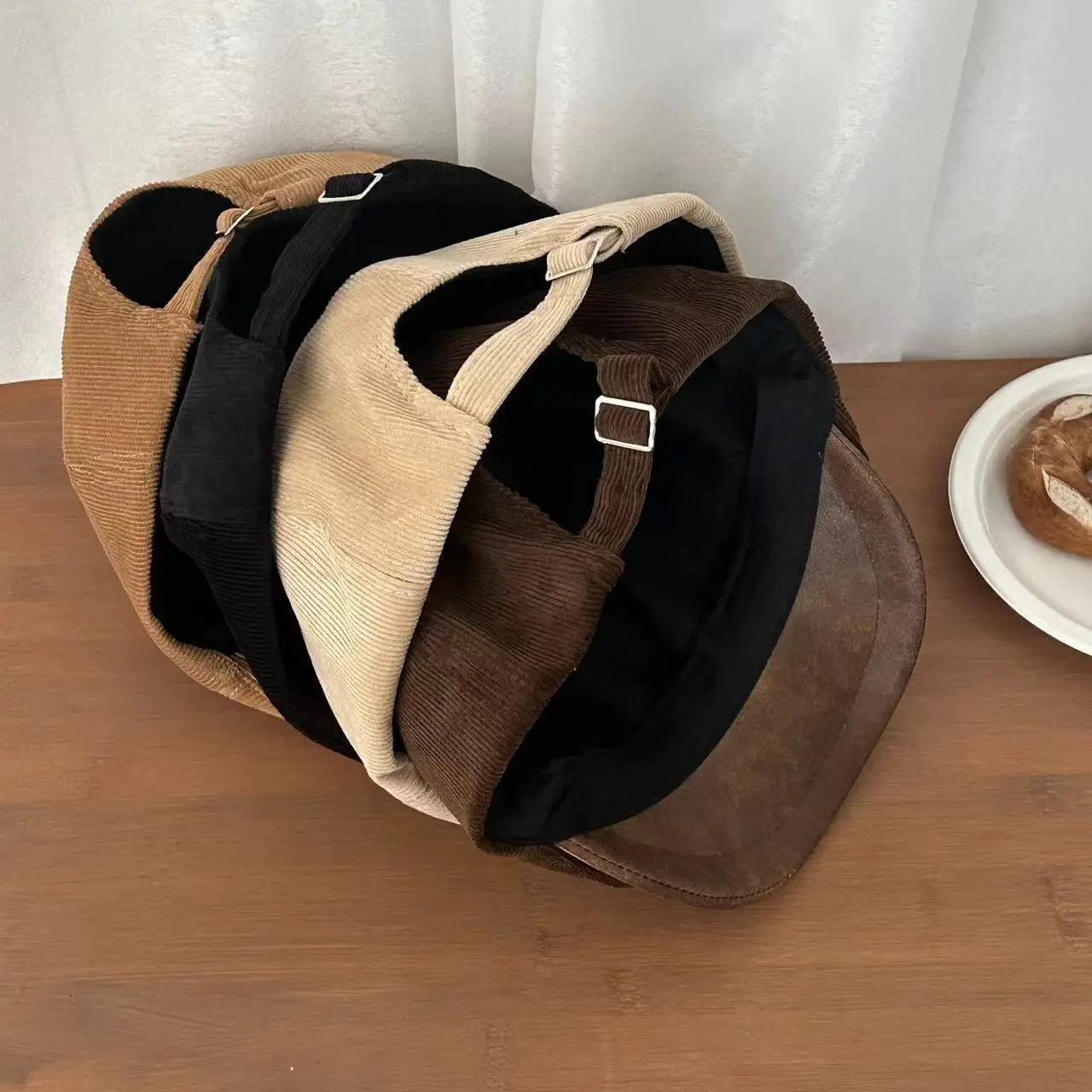 Japanese Retro Corduroy Cap Brown Duck Tongue Female — feature 10