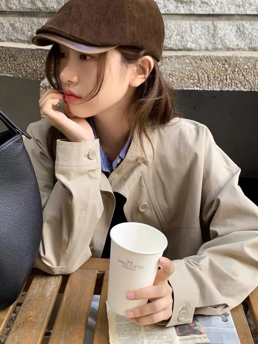 Japanese Retro Corduroy Cap Brown Duck Tongue Female — feature 2
