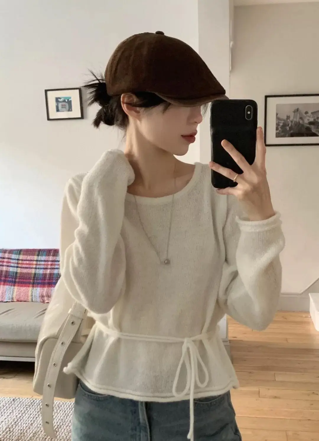 Japanese Retro Corduroy Cap Brown Duck Tongue Female — feature 5
