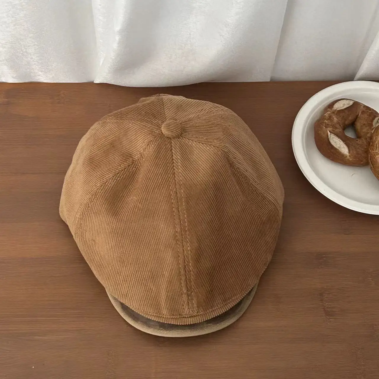 Japanese Retro Corduroy Cap Brown Duck Tongue Female