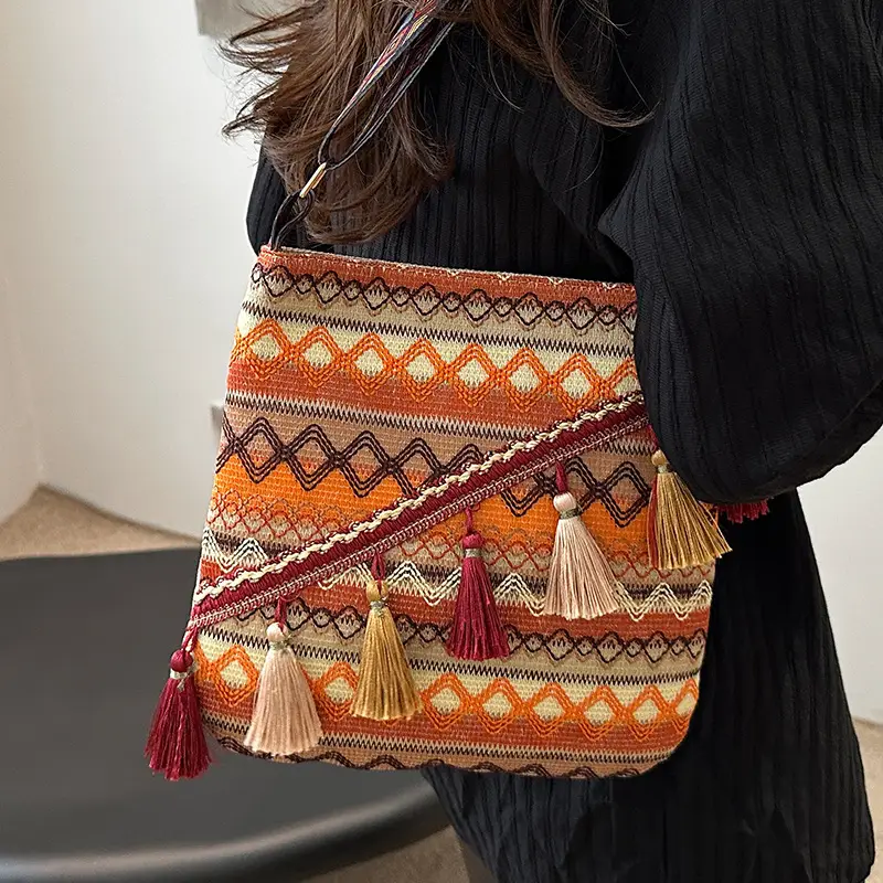 Large Capacity Ethnic Woven Shoulder Bag for Women - Image 7