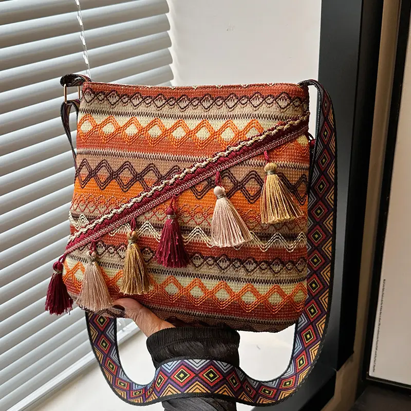 Large Capacity Ethnic Woven Shoulder Bag for Women - Image 2