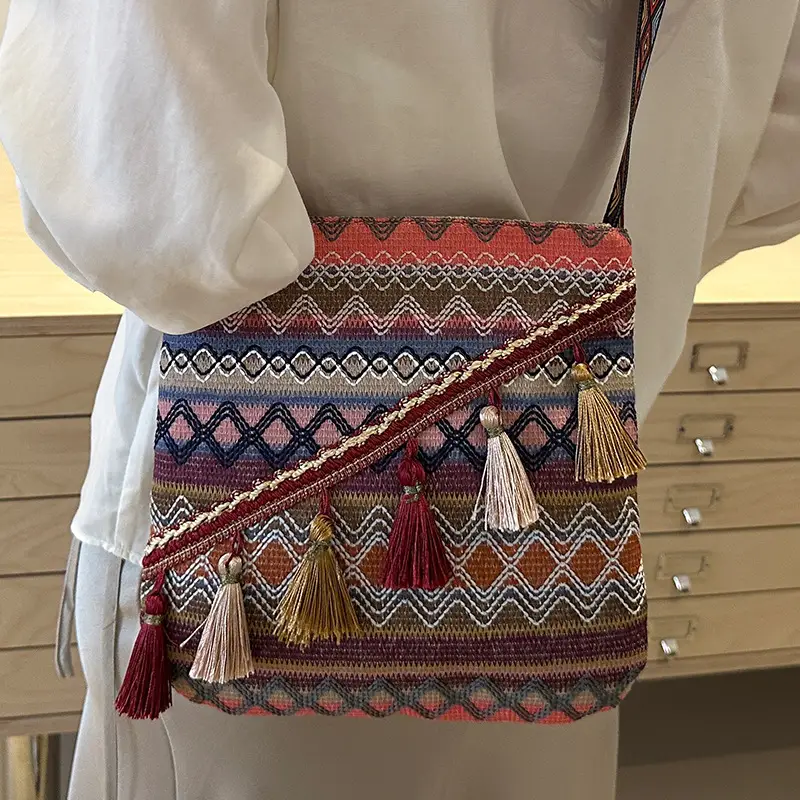 Large Capacity Ethnic Woven Shoulder Bag for Women - Image 3