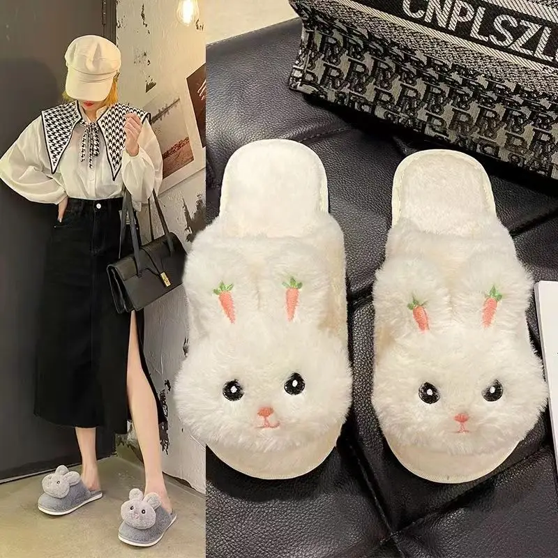 Winter Plush Rabbit Slippers for Women Soft Cotton Indoor - Image 9
