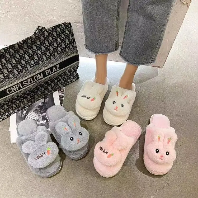 Winter Plush Rabbit Slippers for Women Soft Cotton Indoor - Image 11