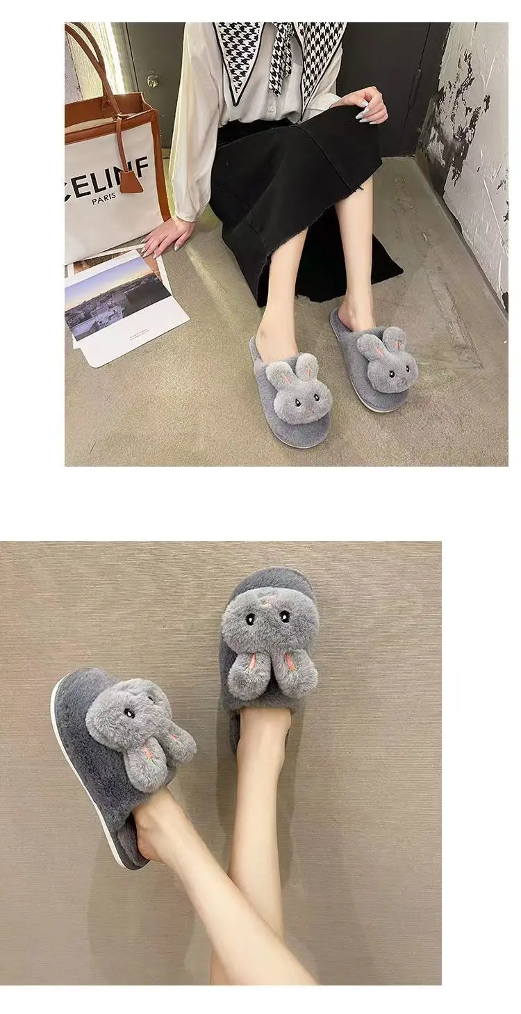 Winter Plush Rabbit Slippers for Women Soft Cotton Indoor — feature 24