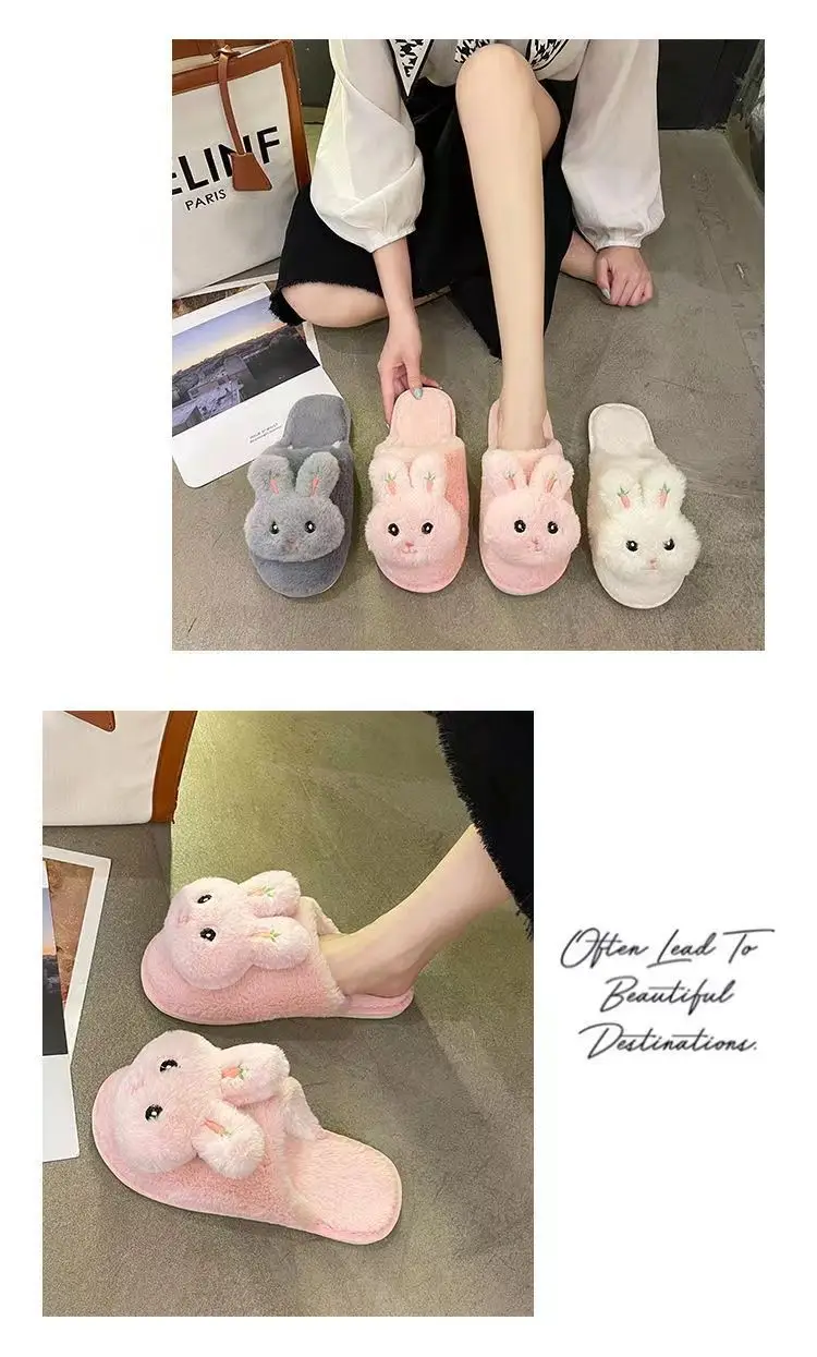 Winter Plush Rabbit Slippers for Women Soft Cotton Indoor — feature 25