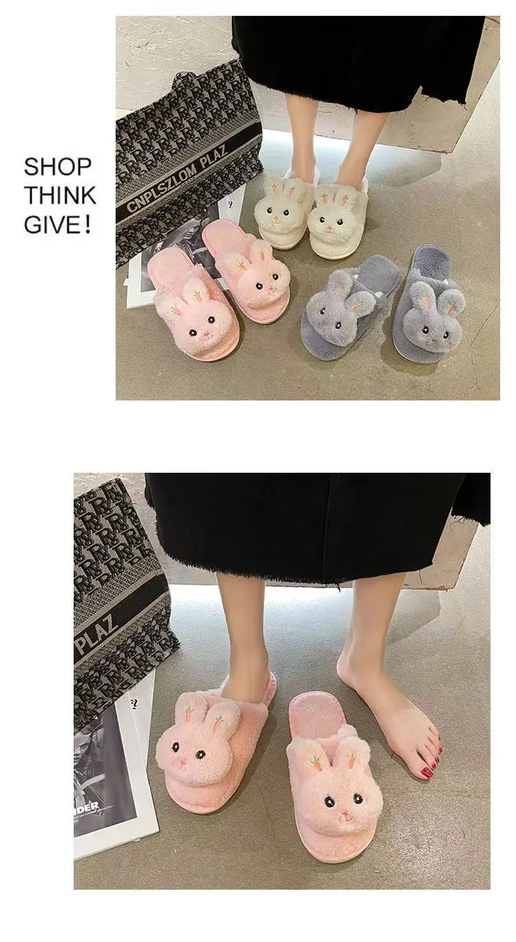 Winter Plush Rabbit Slippers for Women Soft Cotton Indoor — feature 26