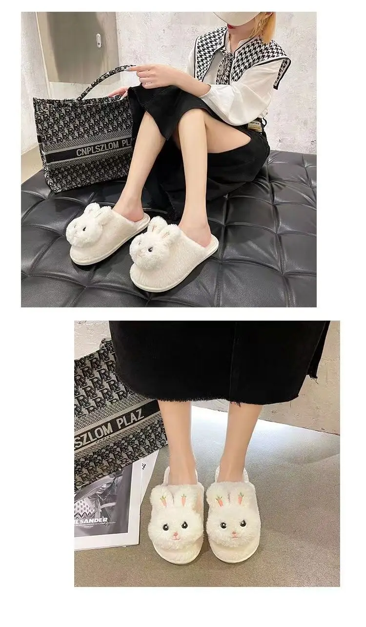Winter Plush Rabbit Slippers for Women Soft Cotton Indoor — feature 27