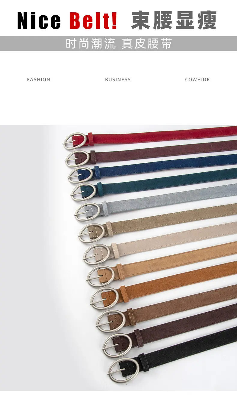 Women's Frosted Genuine Leather Belt Red — feature 3