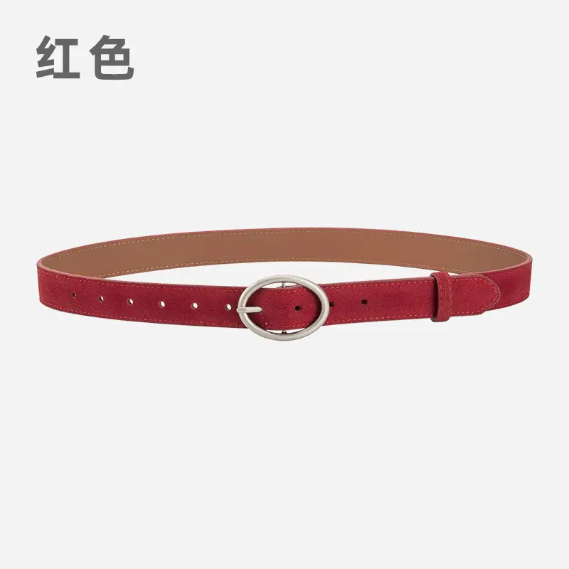 Women's Frosted Genuine Leather Belt Red - Image 3