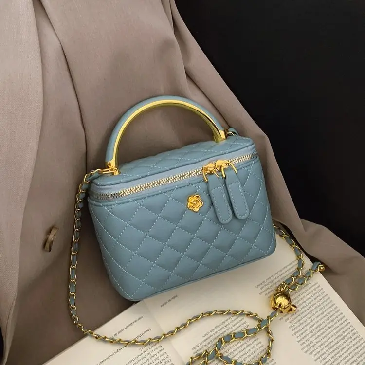 Vintage Quilted Chain Shoulder Bag for Women Light Blue 2026 - Image 3