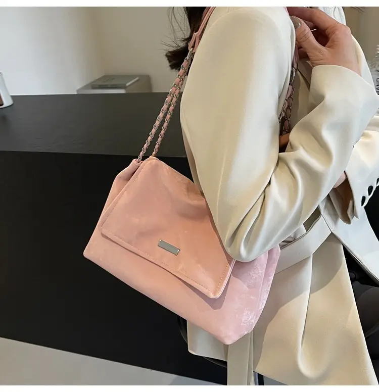 Women's Pink Faux Fur Shoulder Bag with Chain Strap — feature 11
