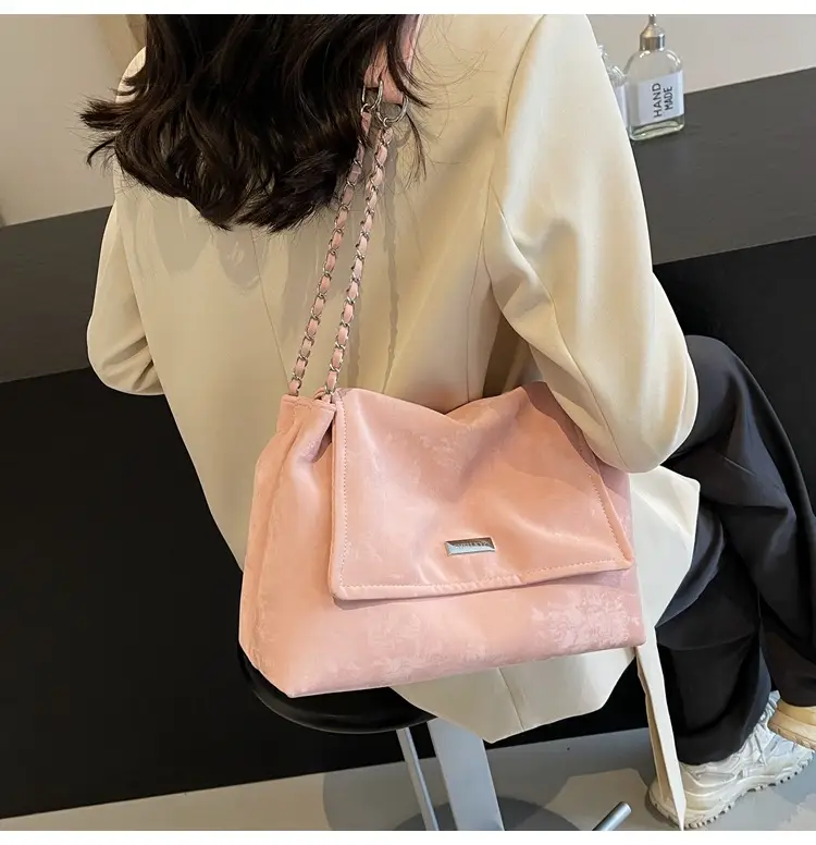 Women's Pink Faux Fur Shoulder Bag with Chain Strap — feature 16
