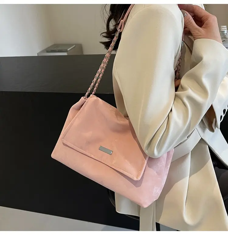 Women's Pink Faux Fur Shoulder Bag with Chain Strap — feature 18