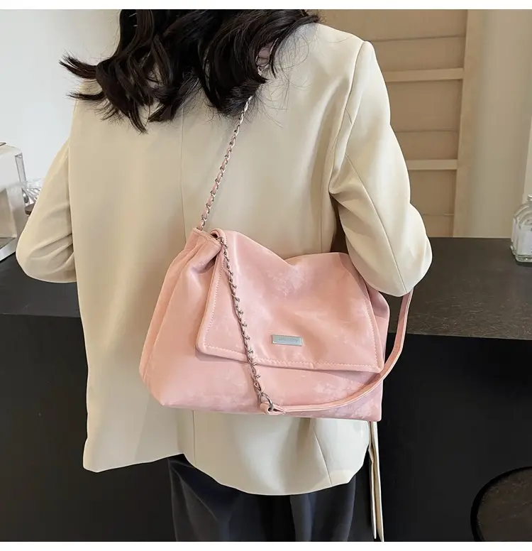 Women's Pink Faux Fur Shoulder Bag with Chain Strap — feature 20