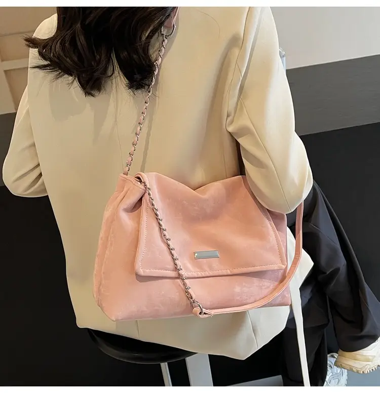 Women's Pink Faux Fur Shoulder Bag with Chain Strap — feature 21