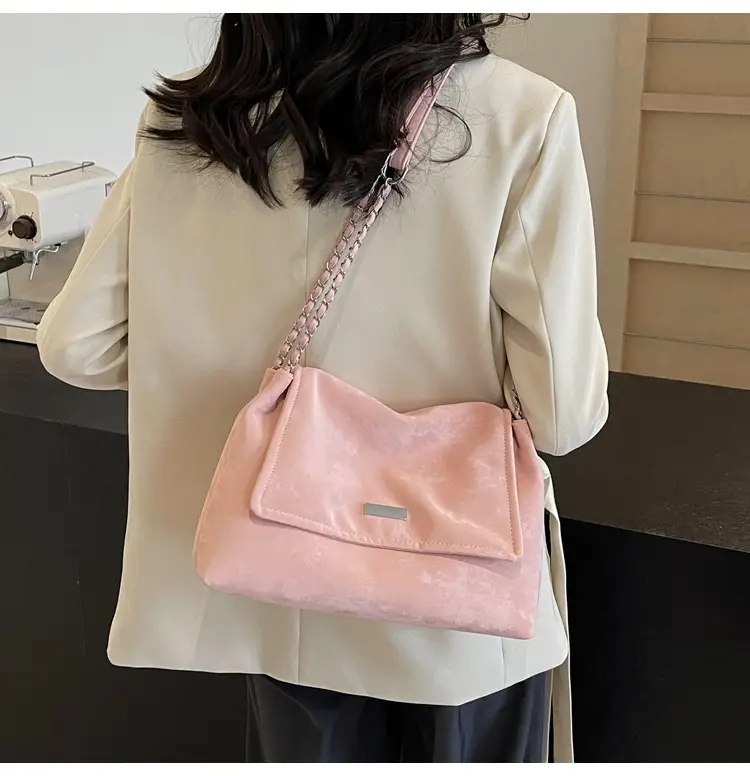 Women's Pink Faux Fur Shoulder Bag with Chain Strap — feature 22