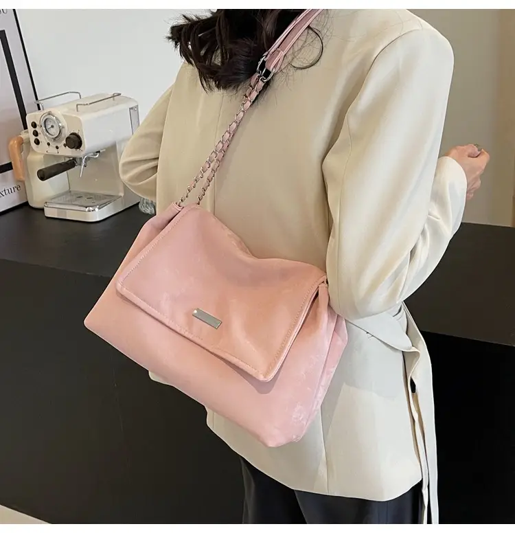 Women's Pink Faux Fur Shoulder Bag with Chain Strap — feature 23