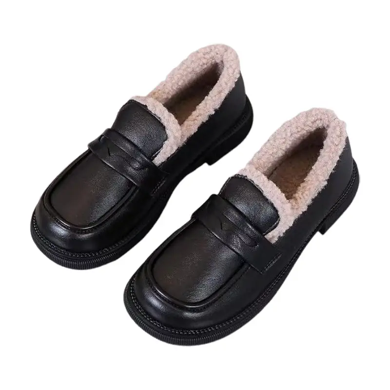 Women's Fleece Lined Warm Leather Loafers Winter