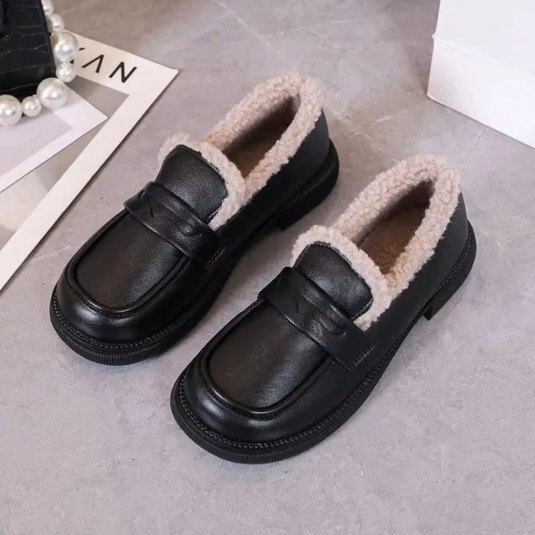 Women's Fleece Lined Warm Leather Loafers Winter — feature 5