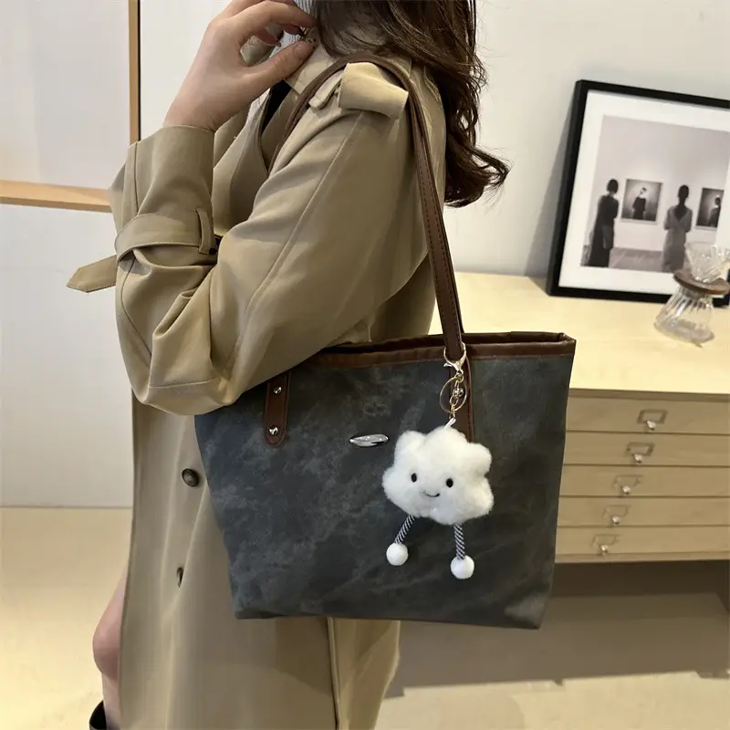 Blue Velvet Shoulder Bag for Women Large Capacity - Image 8