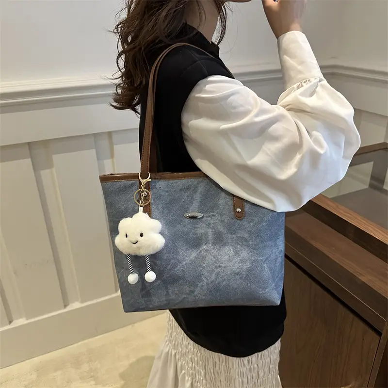 Blue Velvet Shoulder Bag for Women Large Capacity - Image 9