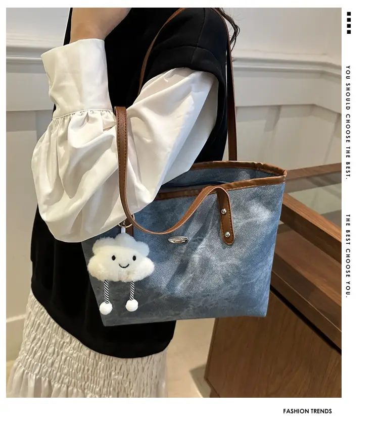 Blue Velvet Shoulder Bag for Women Large Capacity — feature 2