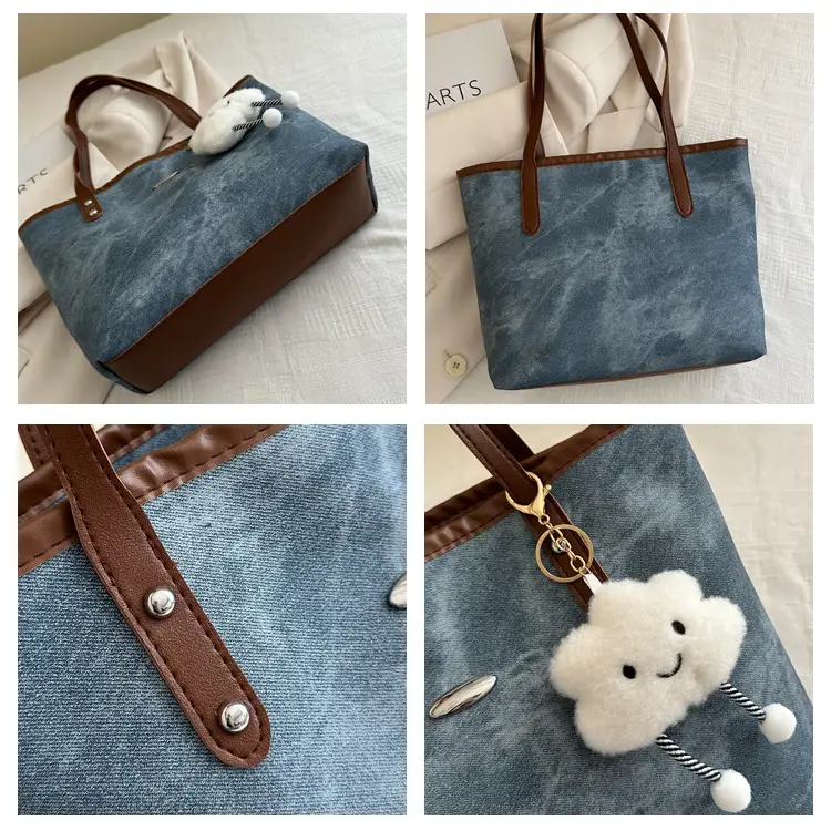 Blue Velvet Shoulder Bag for Women Large Capacity — feature 9
