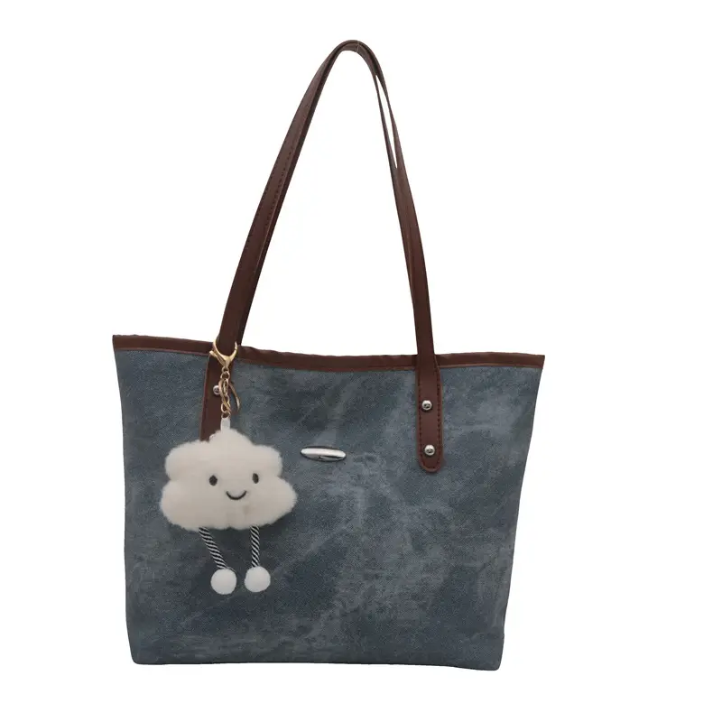 Blue Velvet Shoulder Bag for Women Large Capacity - Image 3