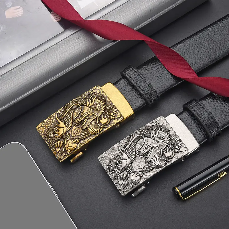 Chinese Zodiac Belt for Men Leather Automatic Buckle