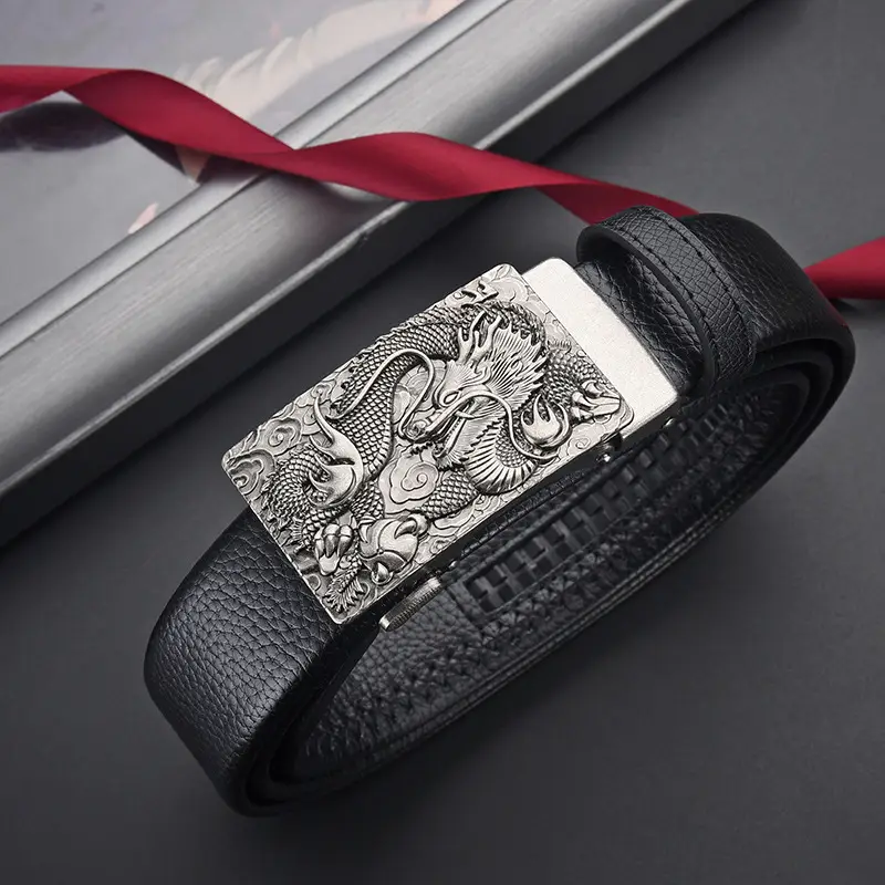 Chinese Zodiac Belt for Men Leather Automatic Buckle