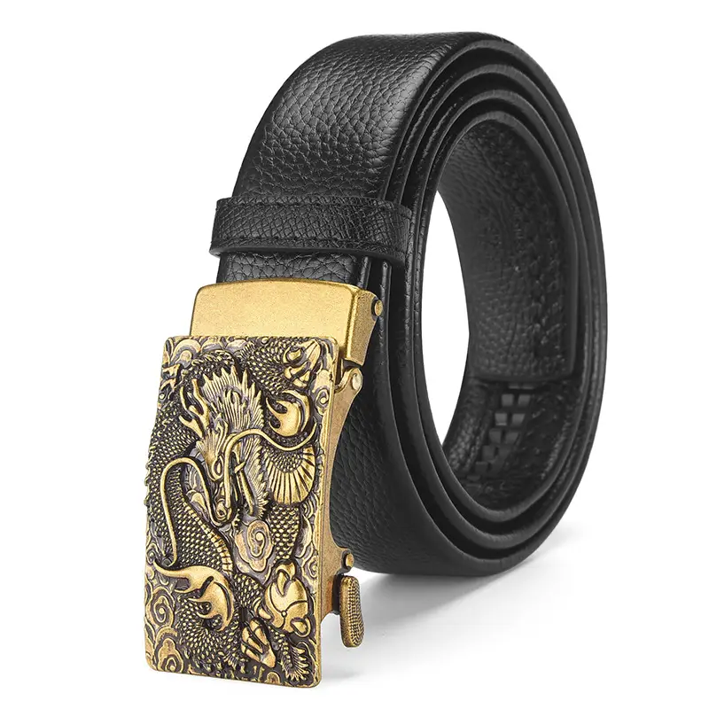 Chinese Zodiac Belt for Men Leather Automatic Buckle