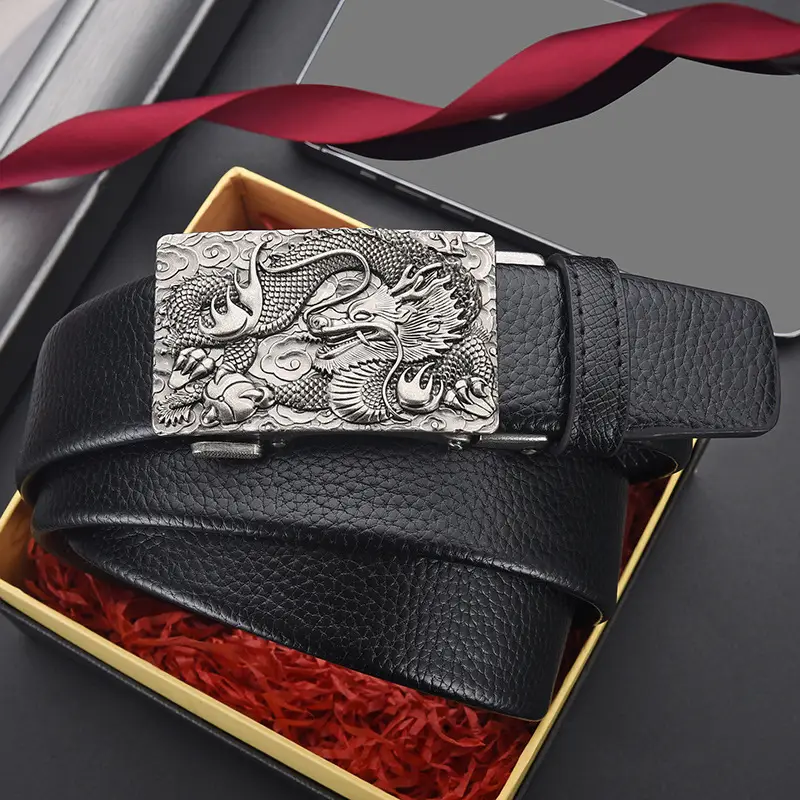 Chinese Zodiac Belt for Men Leather Automatic Buckle