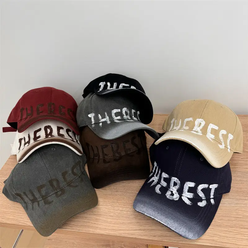 American Style Retro Washed Old Letter Baseball Cap Women's Wide Brim Big Head Face Small Soft Top Duck Tongue Hat for Men - Image 8
