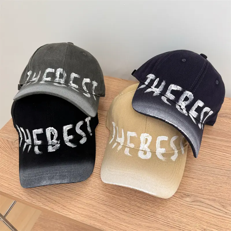 American Style Retro Washed Old Letter Baseball Cap Women's Wide Brim Big Head Face Small Soft Top Duck Tongue Hat for Men - Image 10