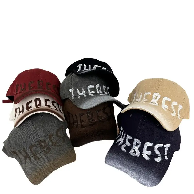 American Style Retro Washed Old Letter Baseball Cap Women's Wide Brim Big Head Face Small Soft Top Duck Tongue Hat for Men - Image 12