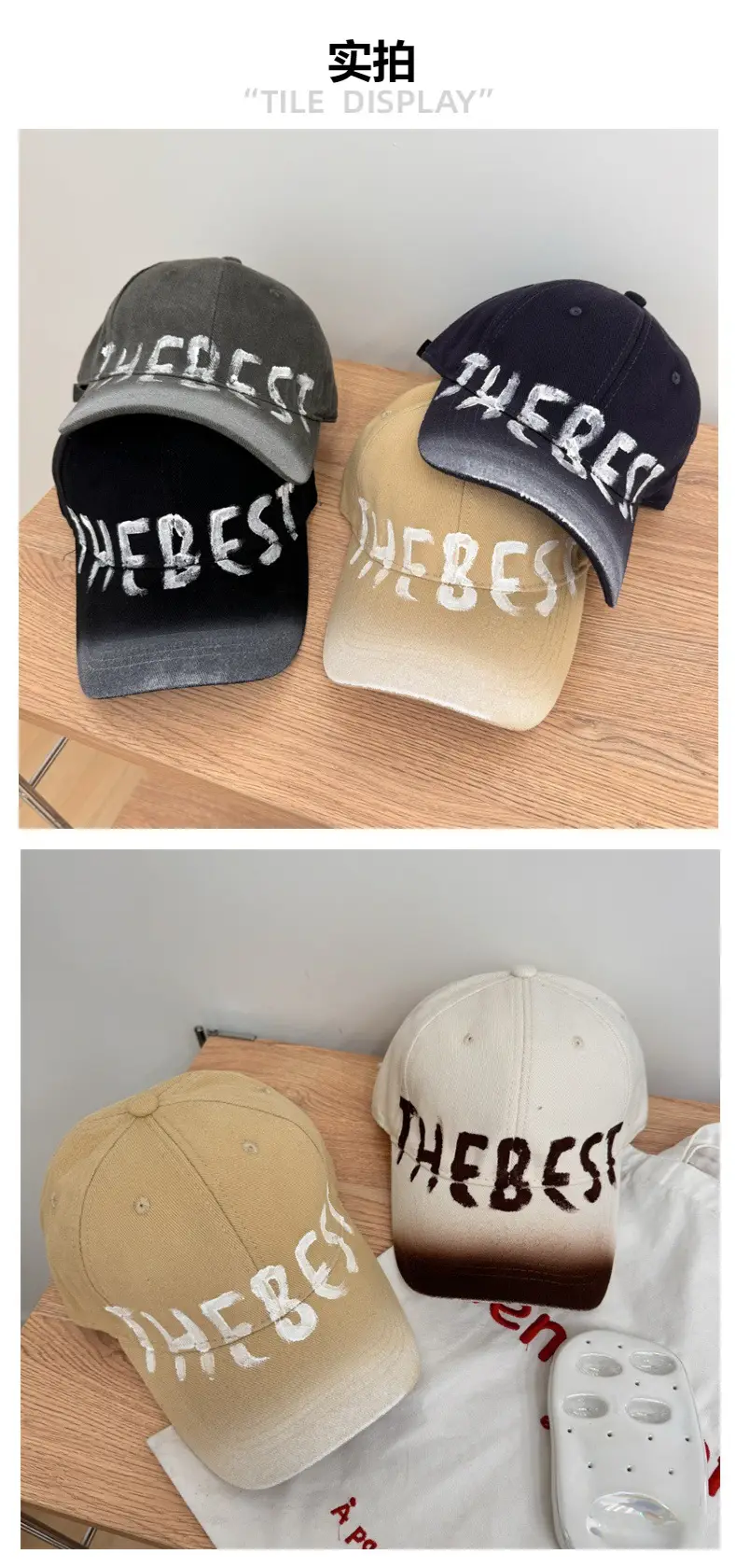 American Style Retro Washed Old Letter Baseball Cap Women's Wide Brim Big Head Face Small Soft Top Duck Tongue Hat for Men — feature 3