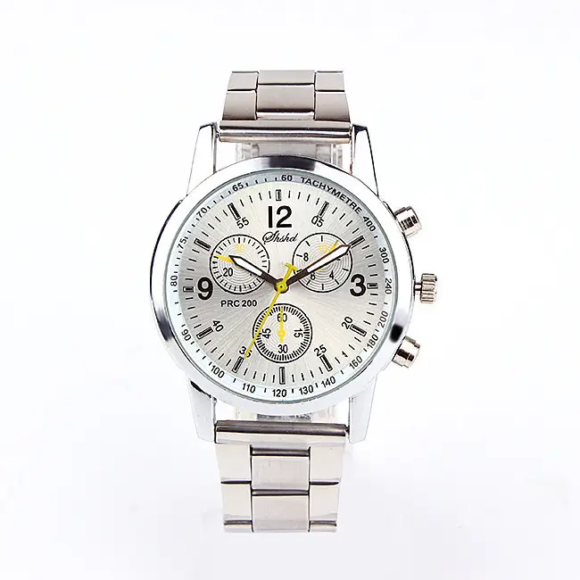 Men's Stainless Steel Chronograph Watch with Yellow Dial - Image 5