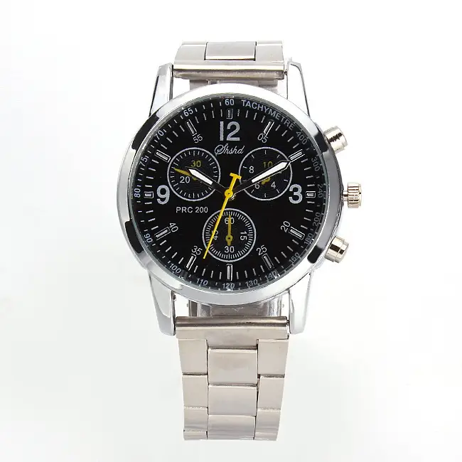 Men's Stainless Steel Chronograph Watch with Yellow Dial - Image 6