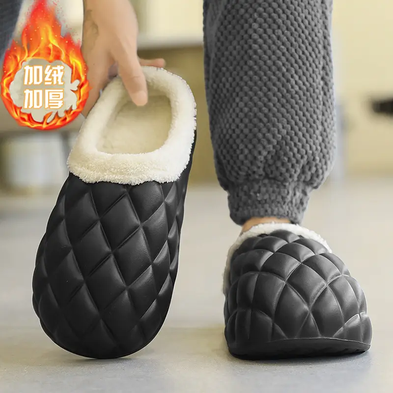 Waterproof Cotton Slippers Men's Autumn and Winter fleece-lined Warm Wearing Cotton Shoes for Lovers Lazy Shoes