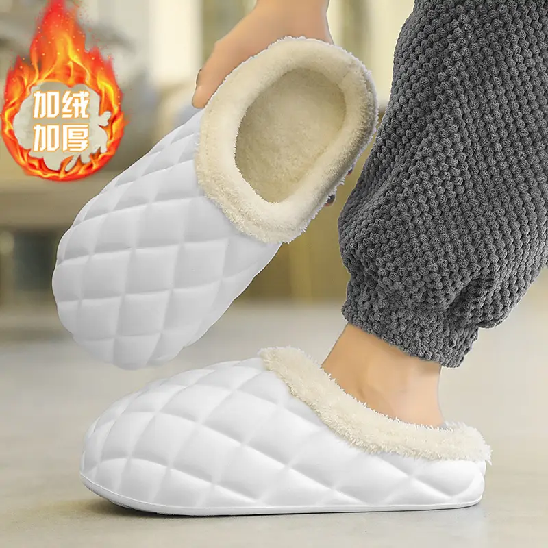 Waterproof Cotton Slippers Men's Autumn and Winter fleece-lined Warm Wearing Cotton Shoes for Lovers Lazy Shoes