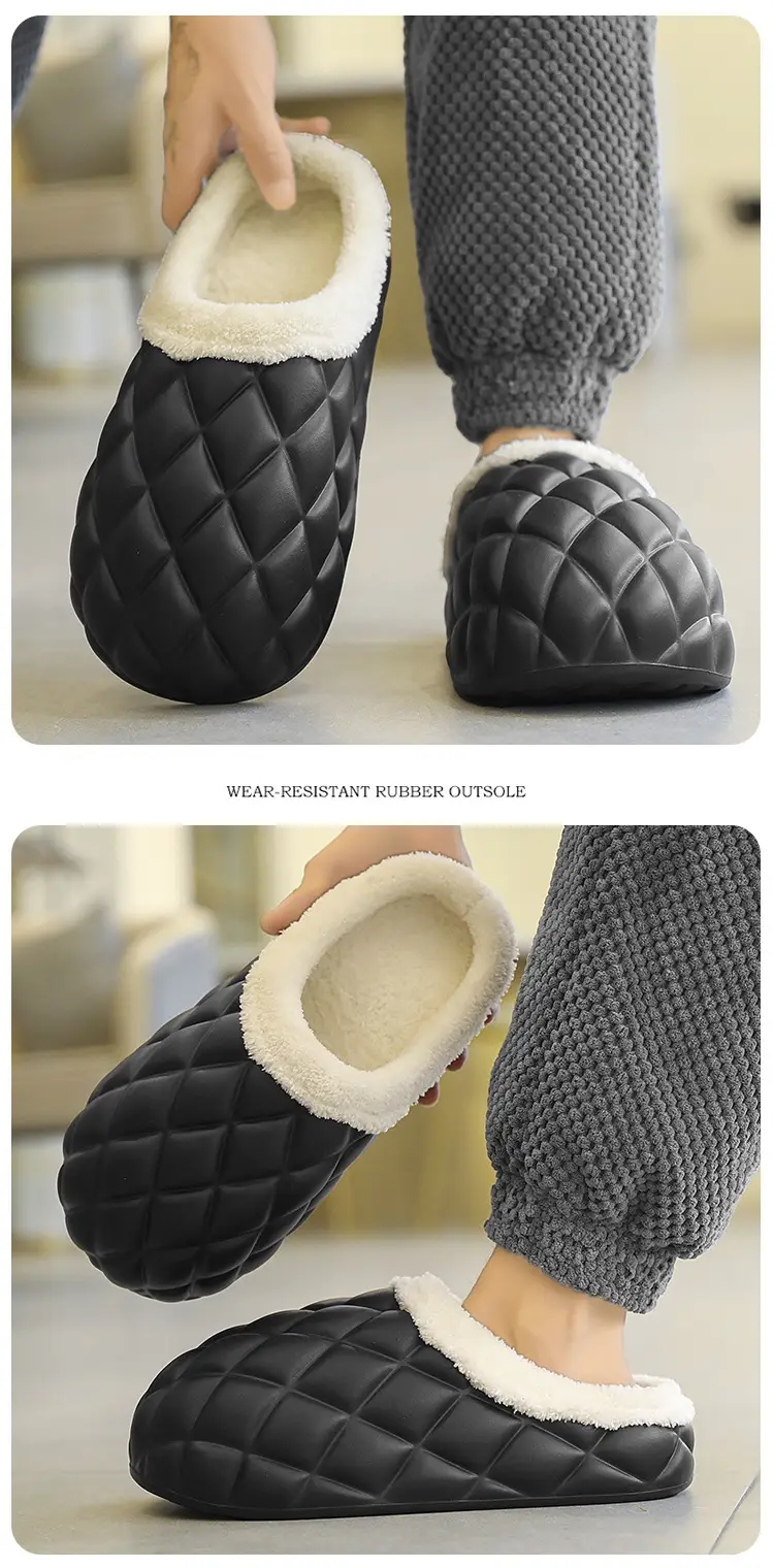 Waterproof Cotton Slippers Men's Autumn and Winter fleece-lined Warm Wearing Cotton Shoes for Lovers Lazy Shoes — feature 11