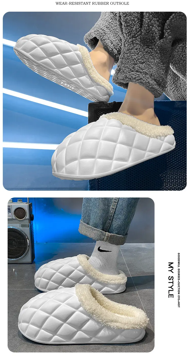 Waterproof Cotton Slippers Men's Autumn and Winter fleece-lined Warm Wearing Cotton Shoes for Lovers Lazy Shoes — feature 12