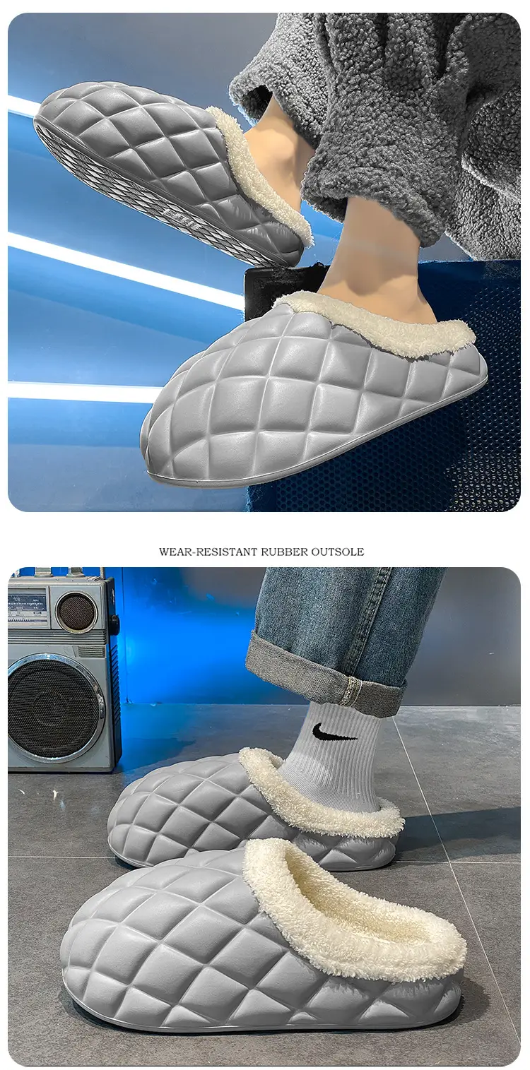 Waterproof Cotton Slippers Men's Autumn and Winter fleece-lined Warm Wearing Cotton Shoes for Lovers Lazy Shoes — feature 15