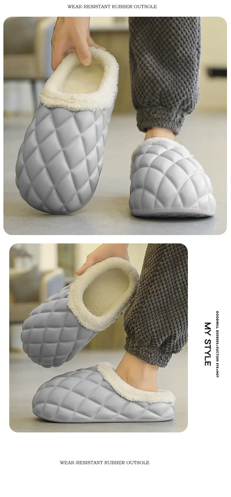 Waterproof Cotton Slippers Men's Autumn and Winter fleece-lined Warm Wearing Cotton Shoes for Lovers Lazy Shoes — feature 16