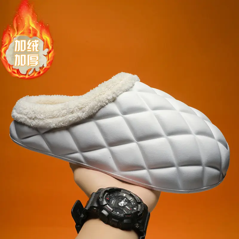 Waterproof Cotton Slippers Men's Autumn and Winter fleece-lined Warm Wearing Cotton Shoes for Lovers Lazy Shoes