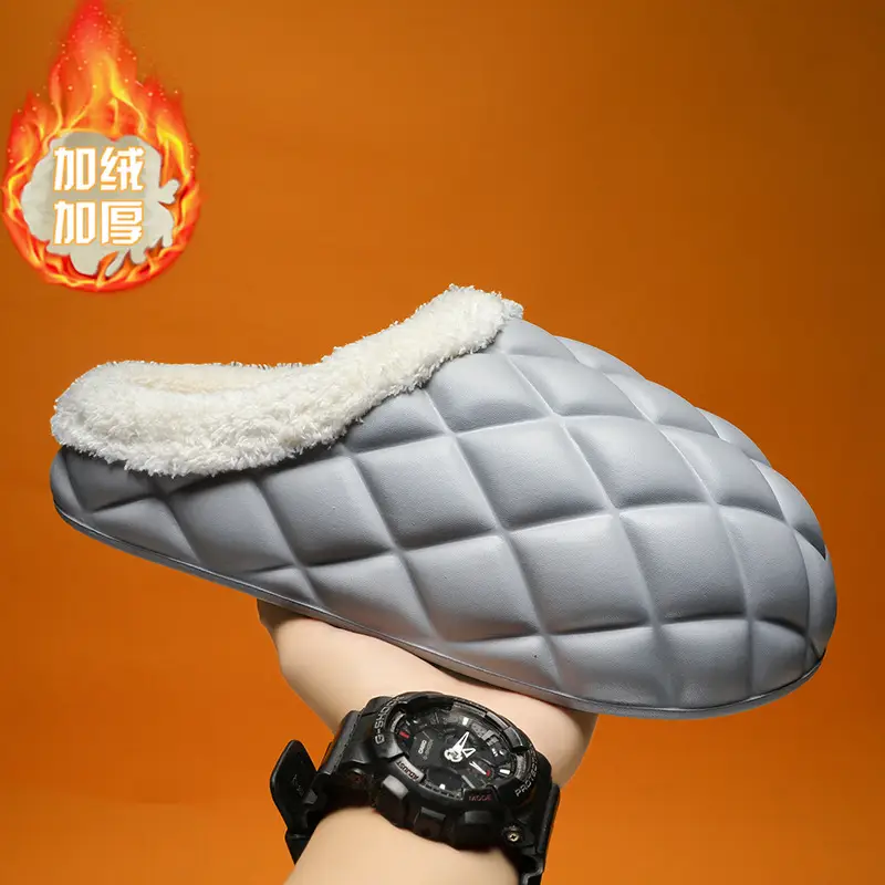 Waterproof Cotton Slippers Men's Autumn and Winter fleece-lined Warm Wearing Cotton Shoes for Lovers Lazy Shoes