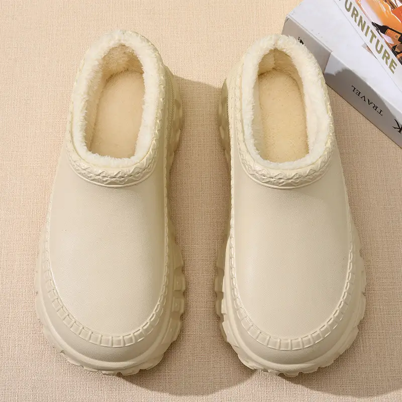 Women's Winter Thick-Soled Plush Slippers with Fleece Lining, Thickened Cotton Slippers with Tire Soles, Non-Slip, Wear-Resistant, Height-Increasing, Closed-Back, Warm Cotton Shoes - Image 2