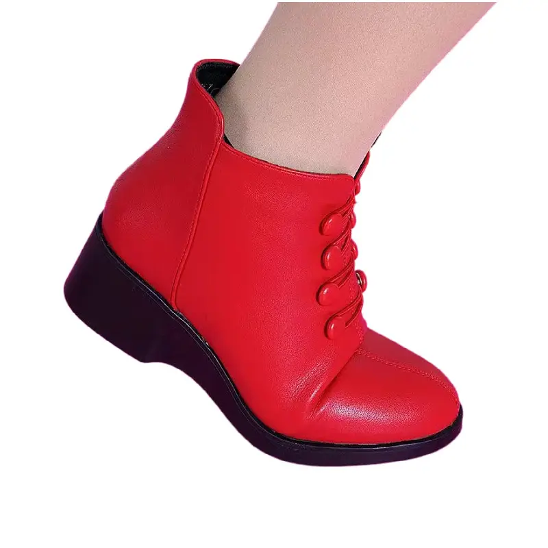 Women's Red Velvet Warm Ankle Boots Mid-heel 2024 - Image 9